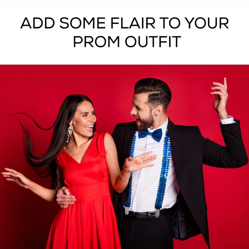 Man of Men - Premium Sequin Bow Tie & Suspenders Set (Blue) - Image 3